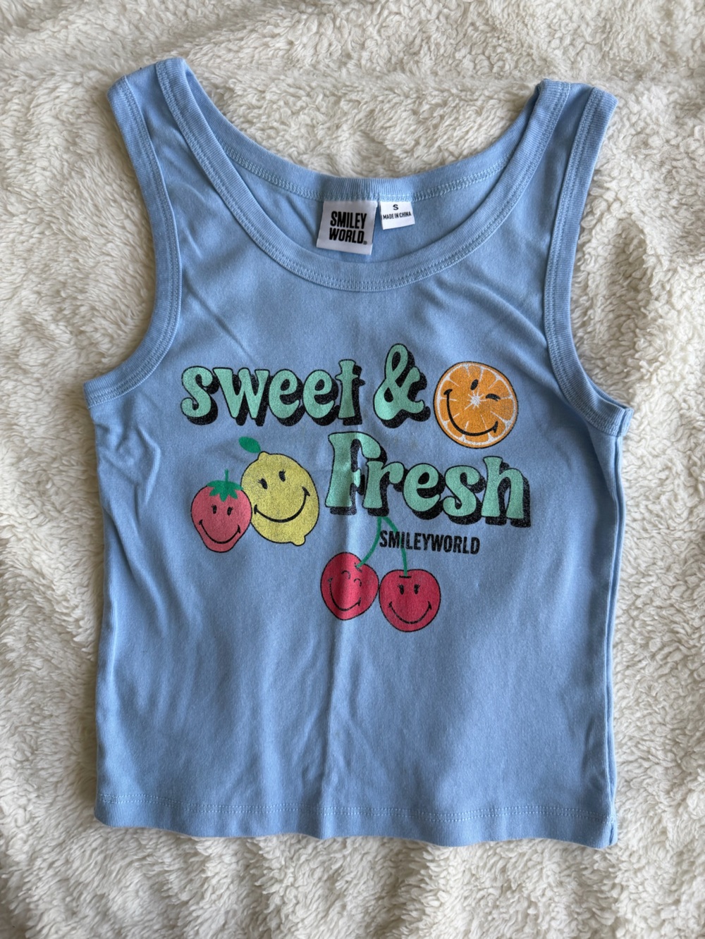 SmileyWorld Sweet & Fresh Light Blue Graphic Tank